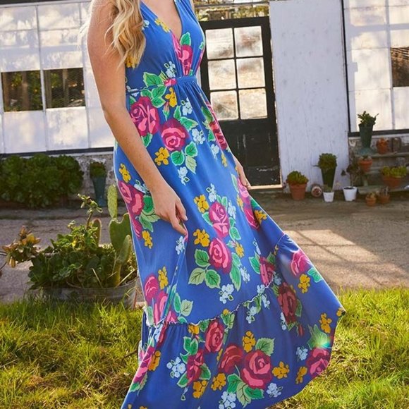 Matilda Jane Dresses & Skirts - Matilda Jane Blue Floral Maxi Dress with Pink & Yellow Roses
